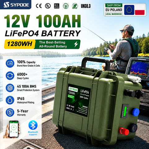 LiFePO4 Battery 12V 100Ah 150Ah 200Ah Bluetooth BMS 6000 Cycles Waterproof Solar Lithium Battery Boat Fishing Trolling Motor