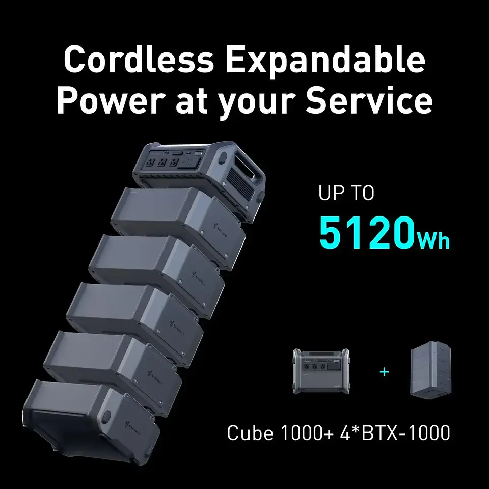 Portable Power Station Cube 1000, 2200W AC Outlets, 1024Wh LiFePO4 Battery, Expandable Battery Capacity 4