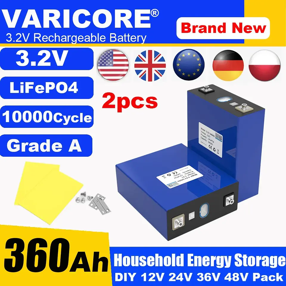 3.2V 360Ah LiFePO4 Rechargeable Battery for 12V 24V Travel Solar Campers Golf Carts Yachts - Lithium Iron Phosphate Tax-Free 8