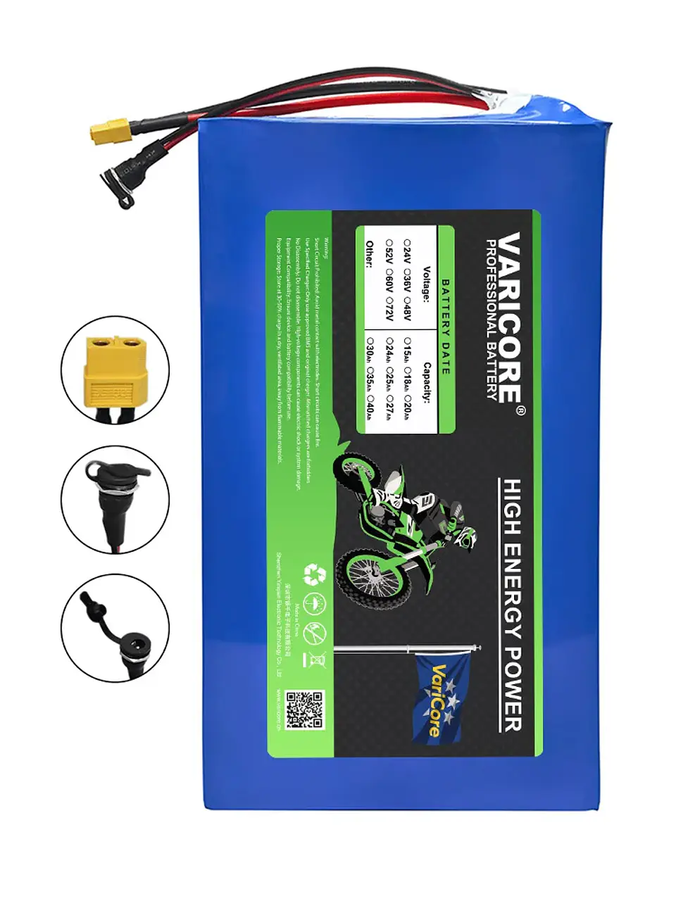 VariCore 48V 30Ah 13S6P 21700 Lithium Battery Pack with Built-in BMS Protection 1200W 1440W including 54.6V 2A Charger 6