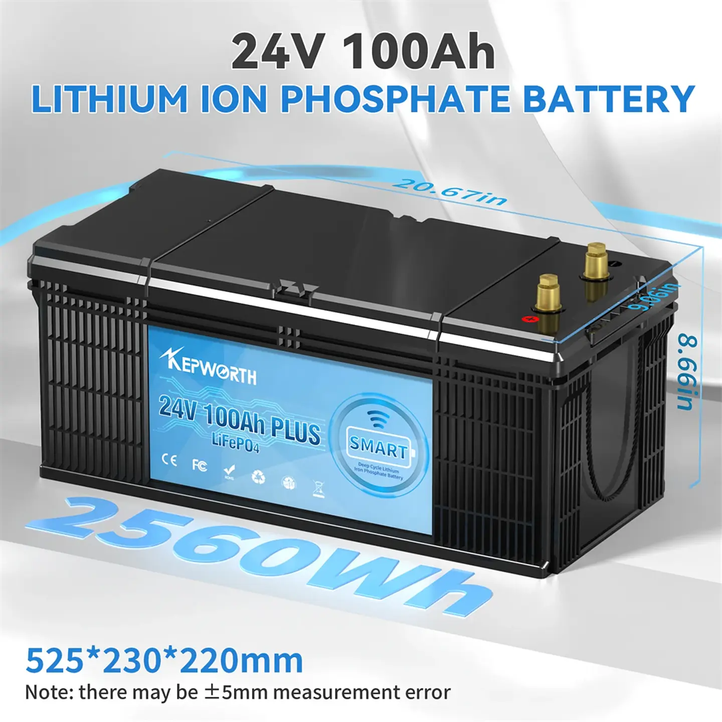 KEPWORTH 24V 100Ah LiFePO4 Battery Built-in Bluetooth BMS 2560WH Perfect for RV Solar Marine Overland Off-Grid Application 3
