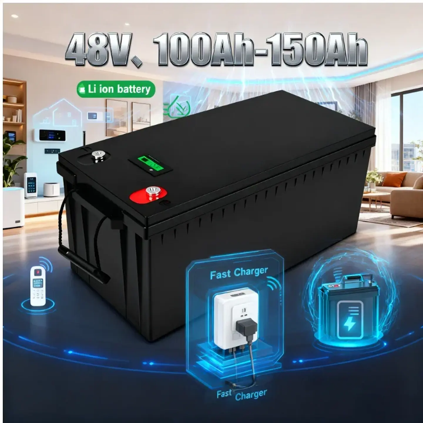 48V 150Ah Li-ion Lithium Replace Power Battery 48V 100Ah 5kWh 7kWh for Golf Cart Backup RV EV Inverter Solar System +1 Charger 1