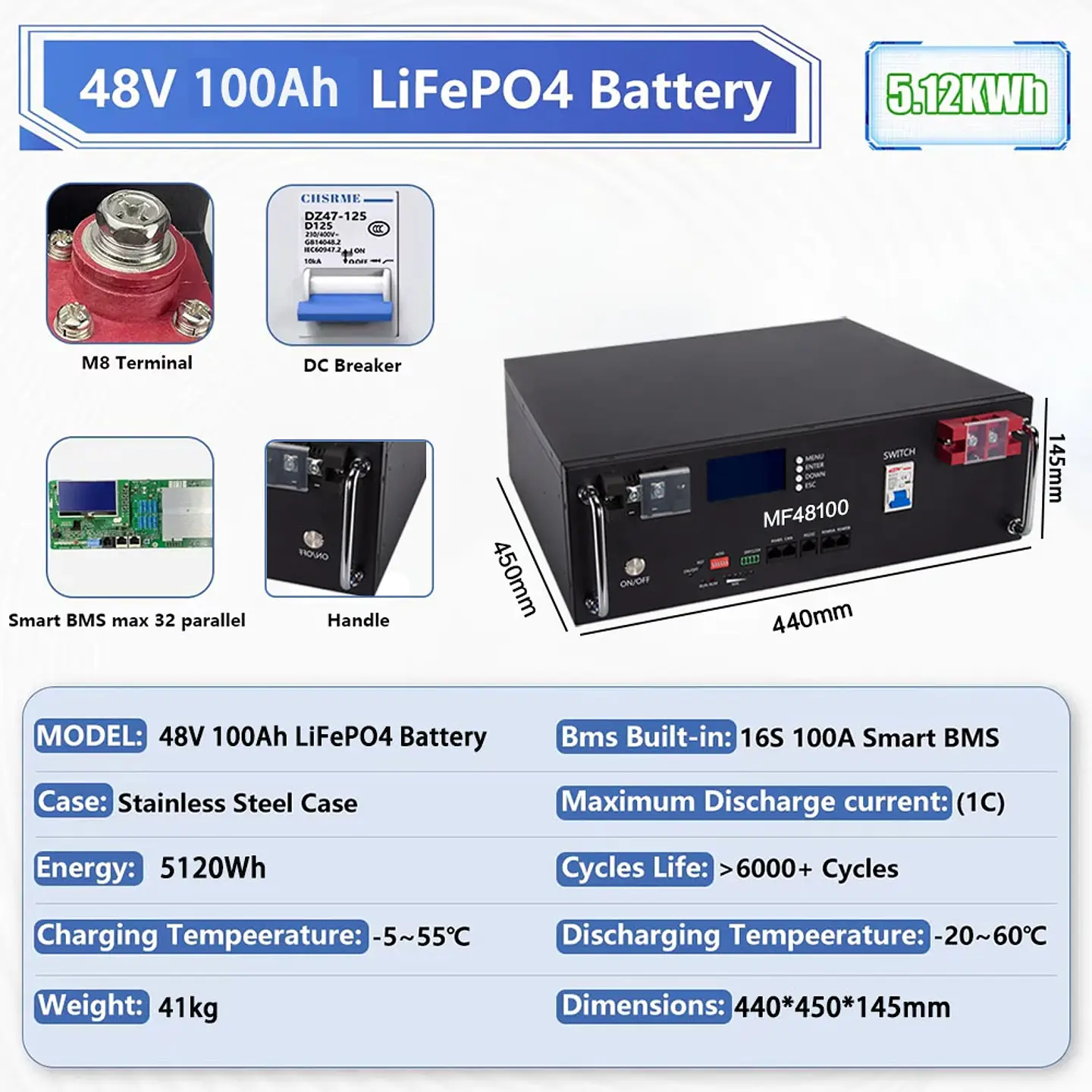 Brand New LiFePO4 48V 100Ah Battery Pack 5kwh Built-in 16S 100A BMS RS485 CAN Cell Pack For Solar System Home Energy Storage Van 2
