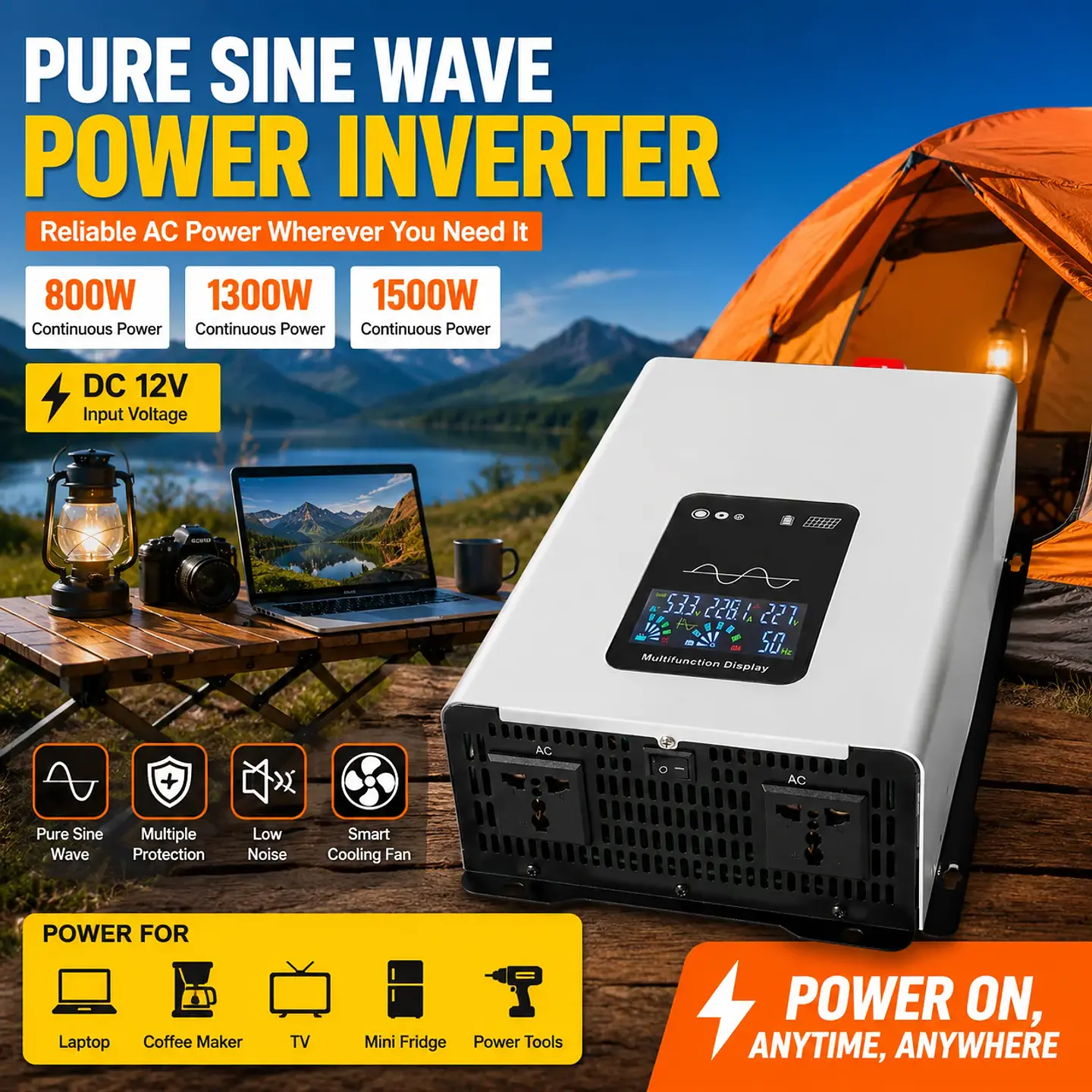 12V 24V Pure Sine Wave Inverter 800W 1300W 1500W 2500W 3000W DC To AC 110V 220V Converter LCD Display Universal Socket 1