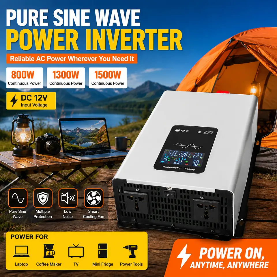 12V 24V Pure Sine Wave Inverter 800W 1300W 1500W 2500W 3000W DC To AC 110V 220V Converter LCD Display Universal Socket 1