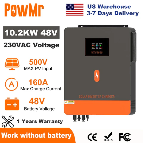 PowMr 13.2KW Hybrid Solar Inverter 48V 230V On Grid Off Grid Pure Sine Wave Inverter Dual Output MPPT 160A Solar Battery Charger