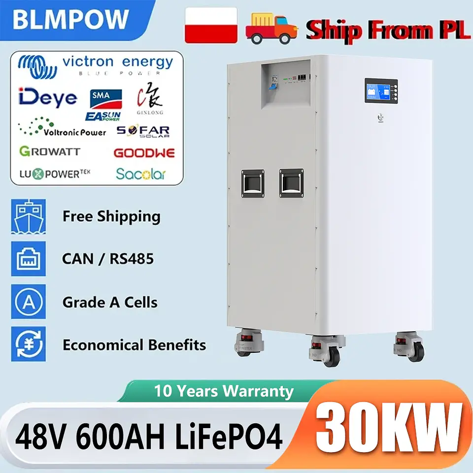 LiFePO4 48V 600AH 300AH 100AH Battery Pack 51.2V 30KW Lithium Solar Battery 6000+ Cycle With 16S 200A BMS For Inverter EU Stock 1