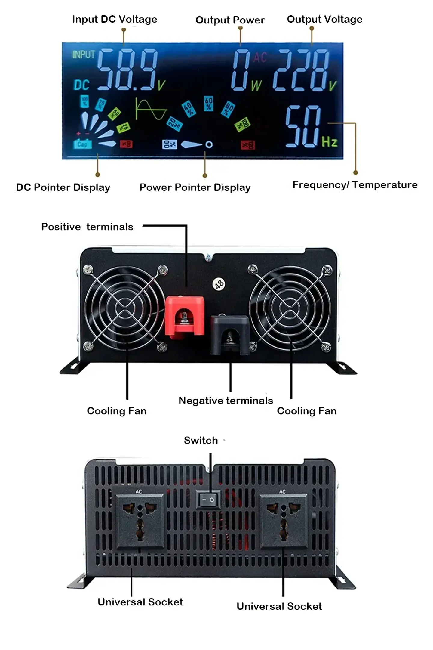 12V 24V Pure Sine Wave Inverter 800W 1300W 1500W 2500W 3000W DC To AC 110V 220V Converter LCD Display Universal Socket 5