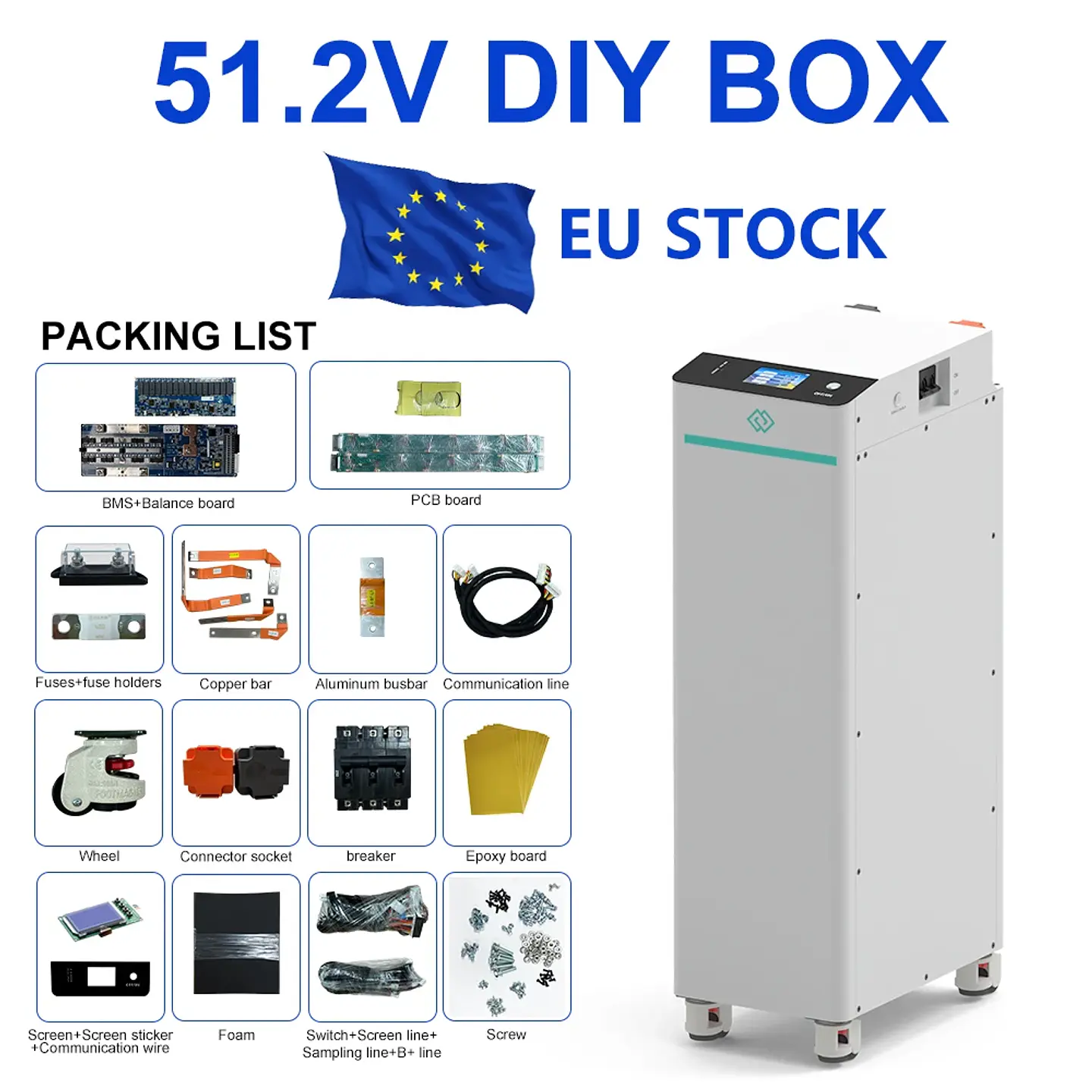 Seplos V4 DIY LiFePO4 Battery Case 48V 16S 200A BMS Smart 51.2V 280ah BT LCD 2A Active Balancer Assemble Box for Home Energy 9