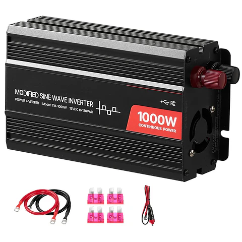 1000W Power Inverter USB Type C Port DC 12V AC 120V Car Charger Converter 2 AC Outlets Overvoltage Protection 15V Output 220V