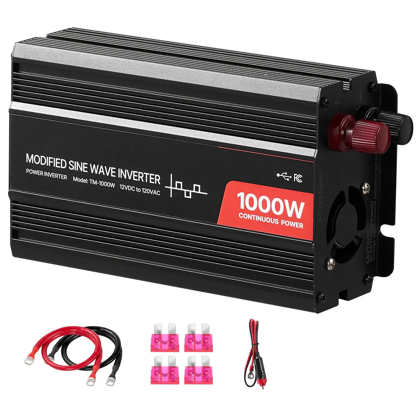 1000W Power Inverter USB Type C Port DC 12V AC 120V Car Charger Converter 2 AC Outlets Overvoltage Protection 15V Output 220V 1