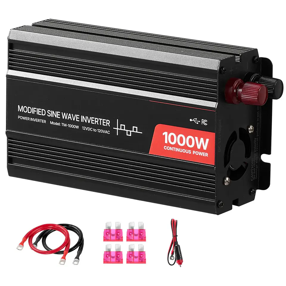 1000W Power Inverter USB Type C Port DC 12V AC 120V Car Charger Converter 2 AC Outlets Overvoltage Protection 15V Output 220V 1