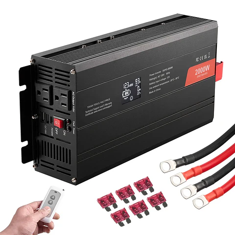 2000-Watt Pure Sine Wave Power Inverter LCD Display DC 12V AC 110V Inverter 2 AC Outlets 2 USB Ports 1 Type C Port 240V 120V