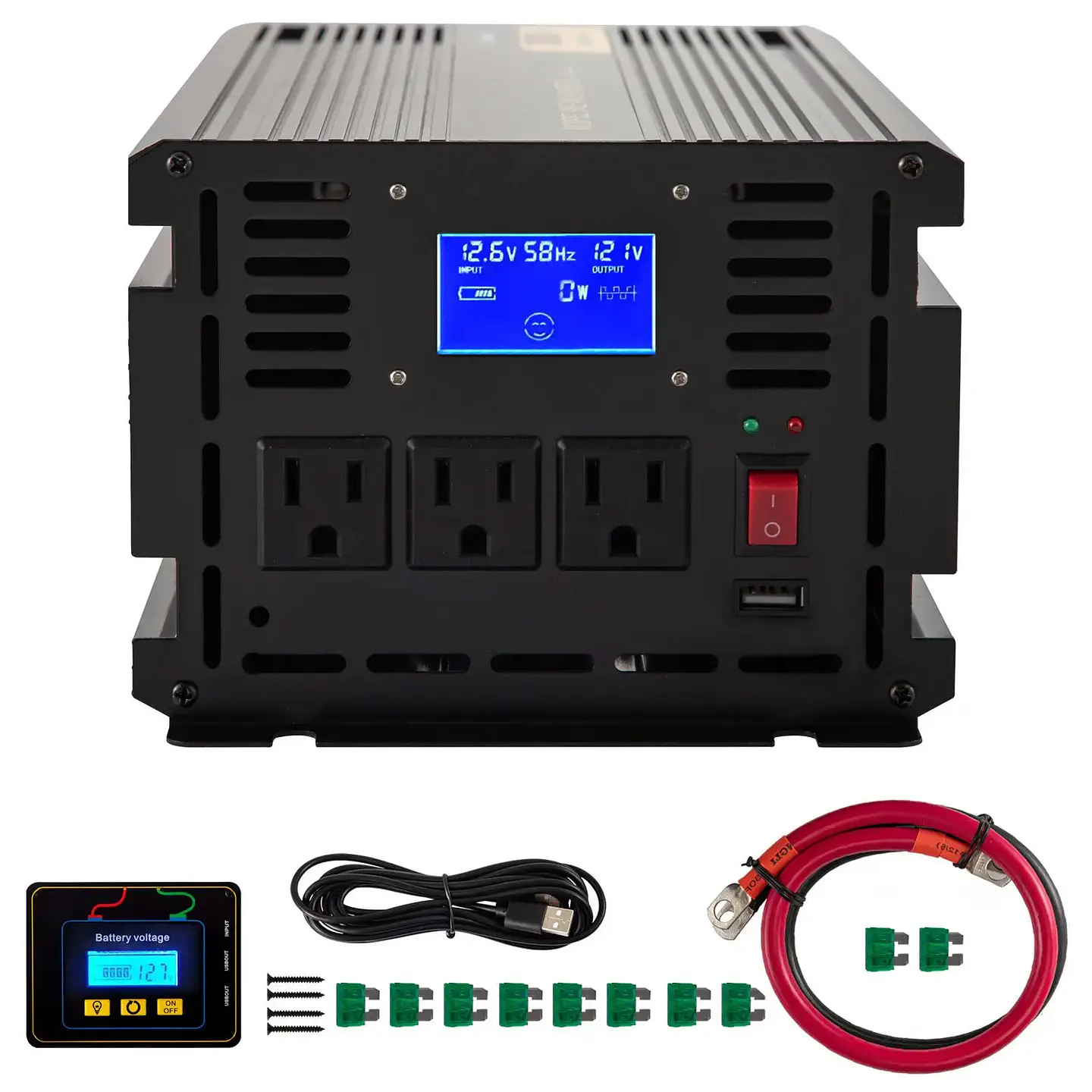 2500W Modified Sine Wave Power Inverter LCD Display Remote Controller LED DC 12V AC 120V Car Converter 110V 220V Takes 5V 1