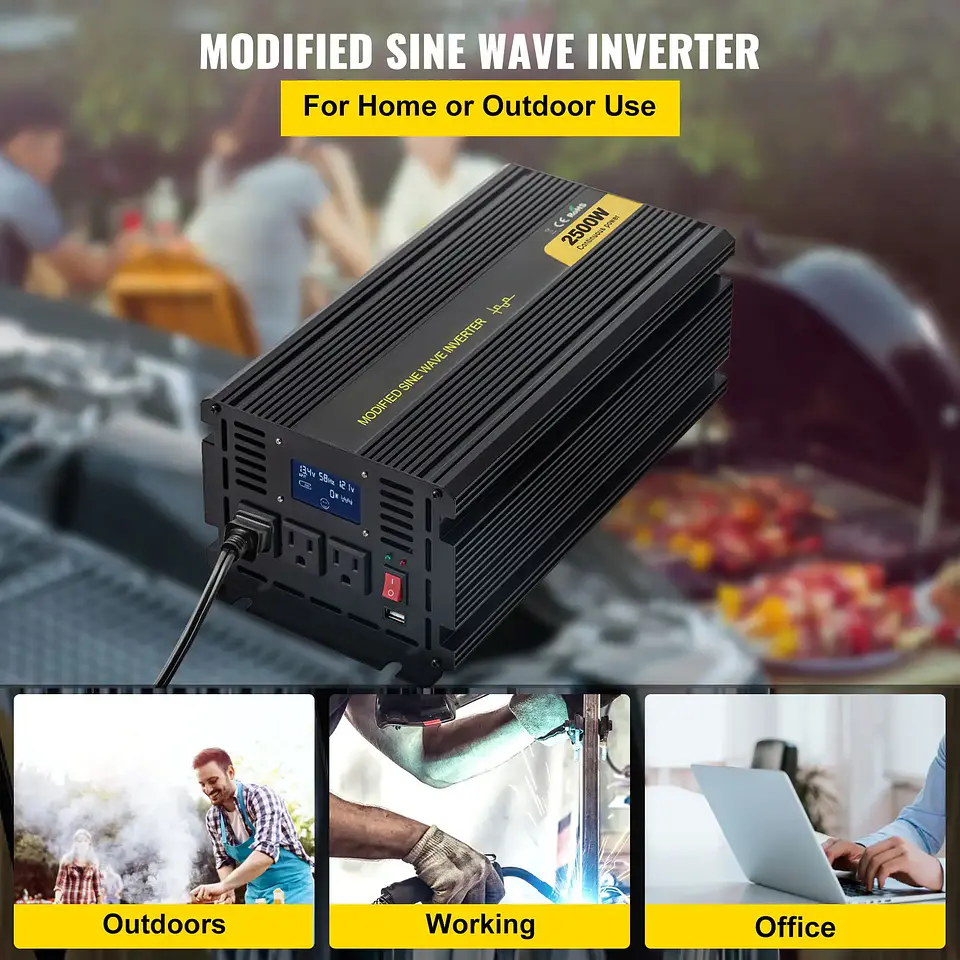 2500W Modified Sine Wave Power Inverter LCD Display Remote Controller LED DC 12V AC 120V Car Converter 110V 220V Takes 5V 2