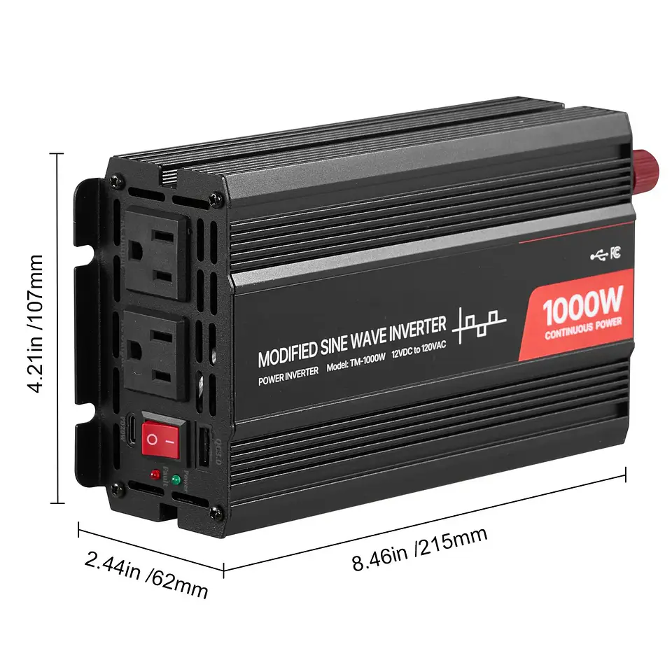 1000W Power Inverter USB Type C Port DC 12V AC 120V Car Charger Converter 2 AC Outlets Overvoltage Protection 15V Output 220V 5
