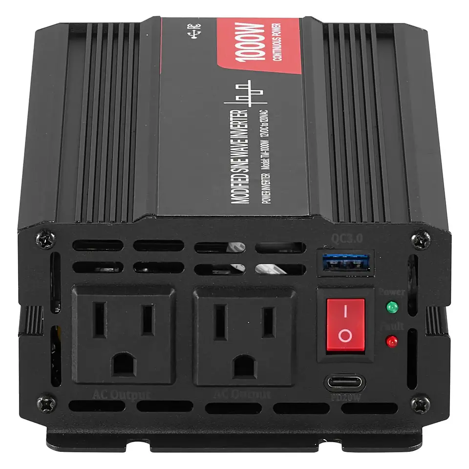 1000W Power Inverter USB Type C Port DC 12V AC 120V Car Charger Converter 2 AC Outlets Overvoltage Protection 15V Output 220V 6