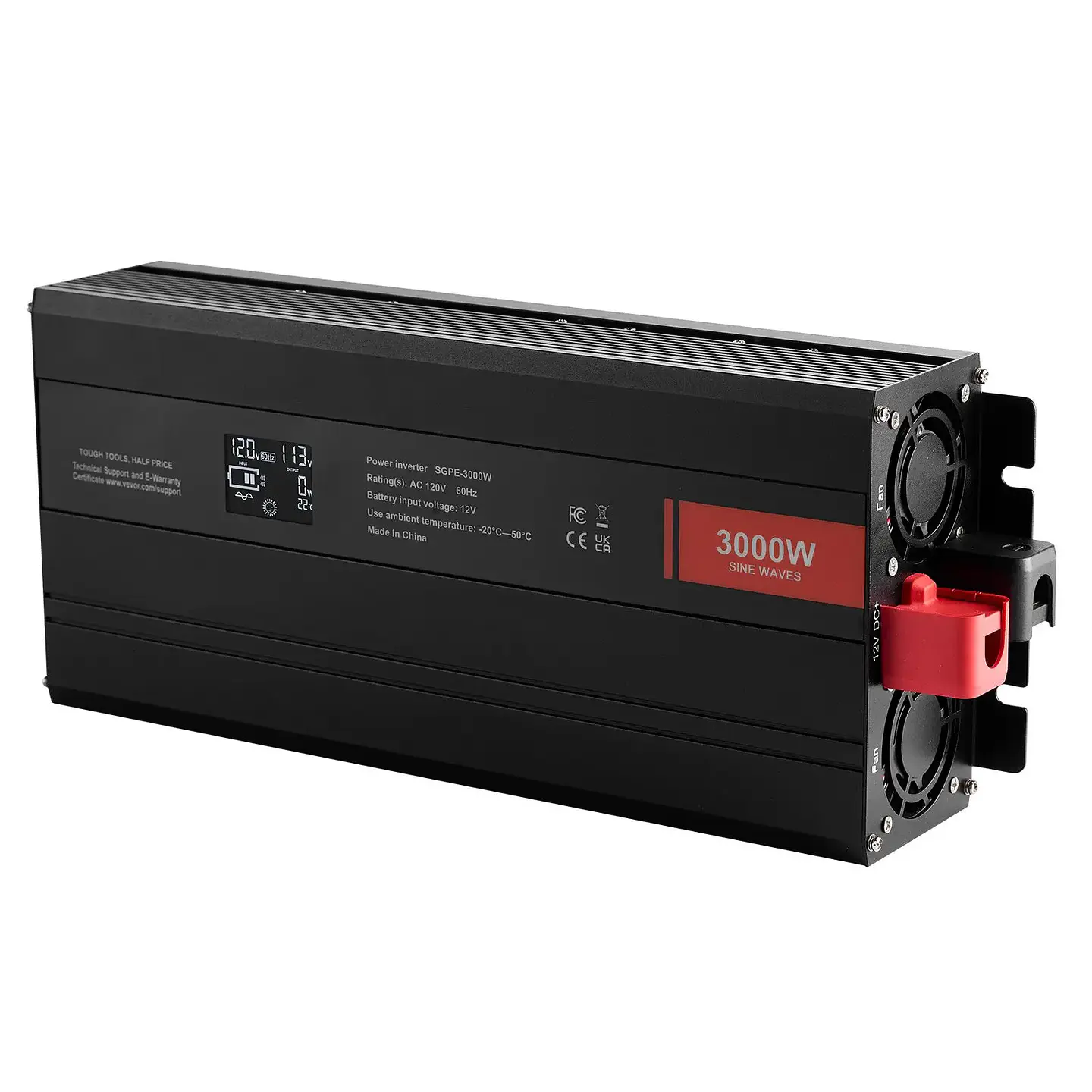 3000 Watt Pure Sine Wave Power Inverter DC 12V AC 120V 6000W Peak with LCD Display 2 AC Outlets 2 USB & 1 Type C Ports 1