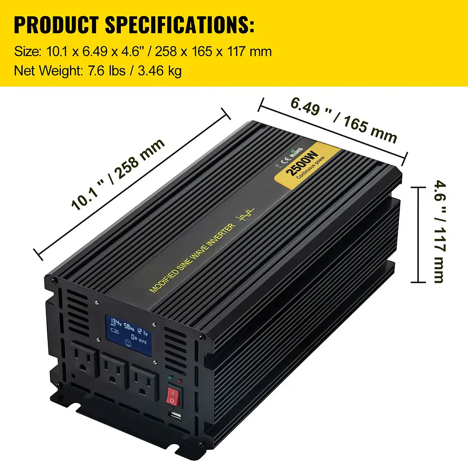 2500W Modified Sine Wave Power Inverter LCD Display Remote Controller LED DC 12V AC 120V Car Converter 110V 220V Takes 5V 4