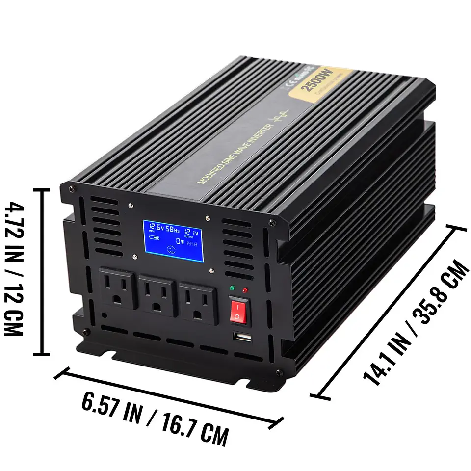 2500W Modified Sine Wave Power Inverter LCD Display Remote Controller LED DC 12V AC 120V Car Converter 110V 220V Takes 5V 5