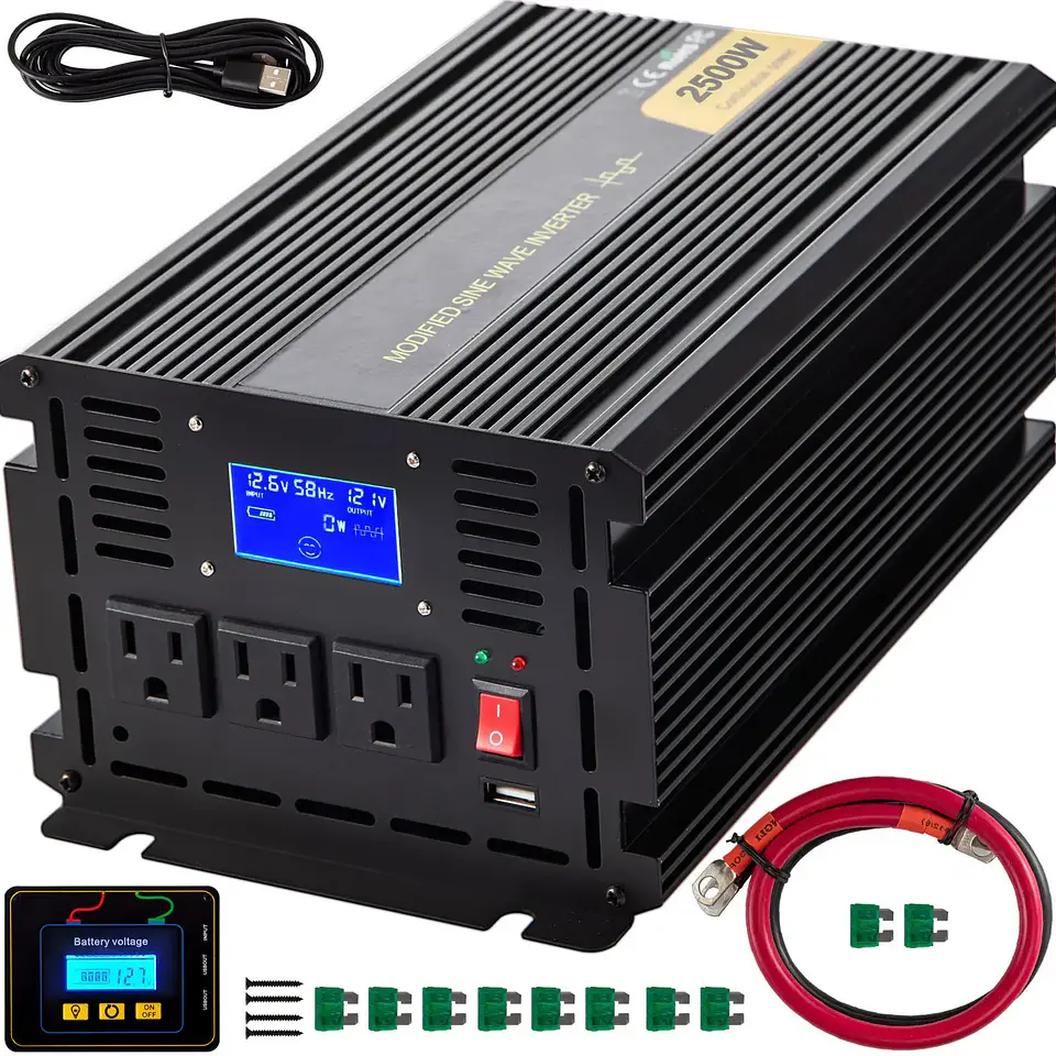 2500W Modified Sine Wave Power Inverter LCD Display Remote Controller LED DC 12V AC 120V Car Converter 110V 220V Takes 5V 6