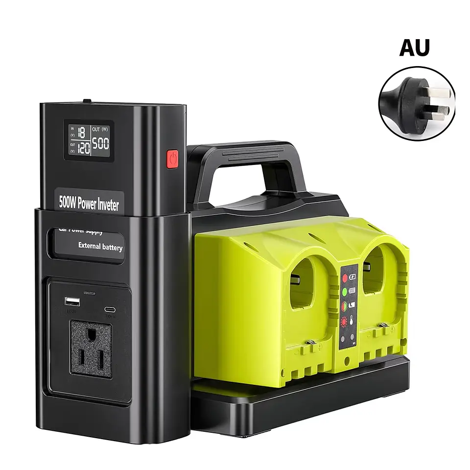 500W Pure Sine Wave Power Inverter for Ryobi 18 V Battery, 18 V DC to 120 V AC Converter with USB-C/USB-A Charger 9