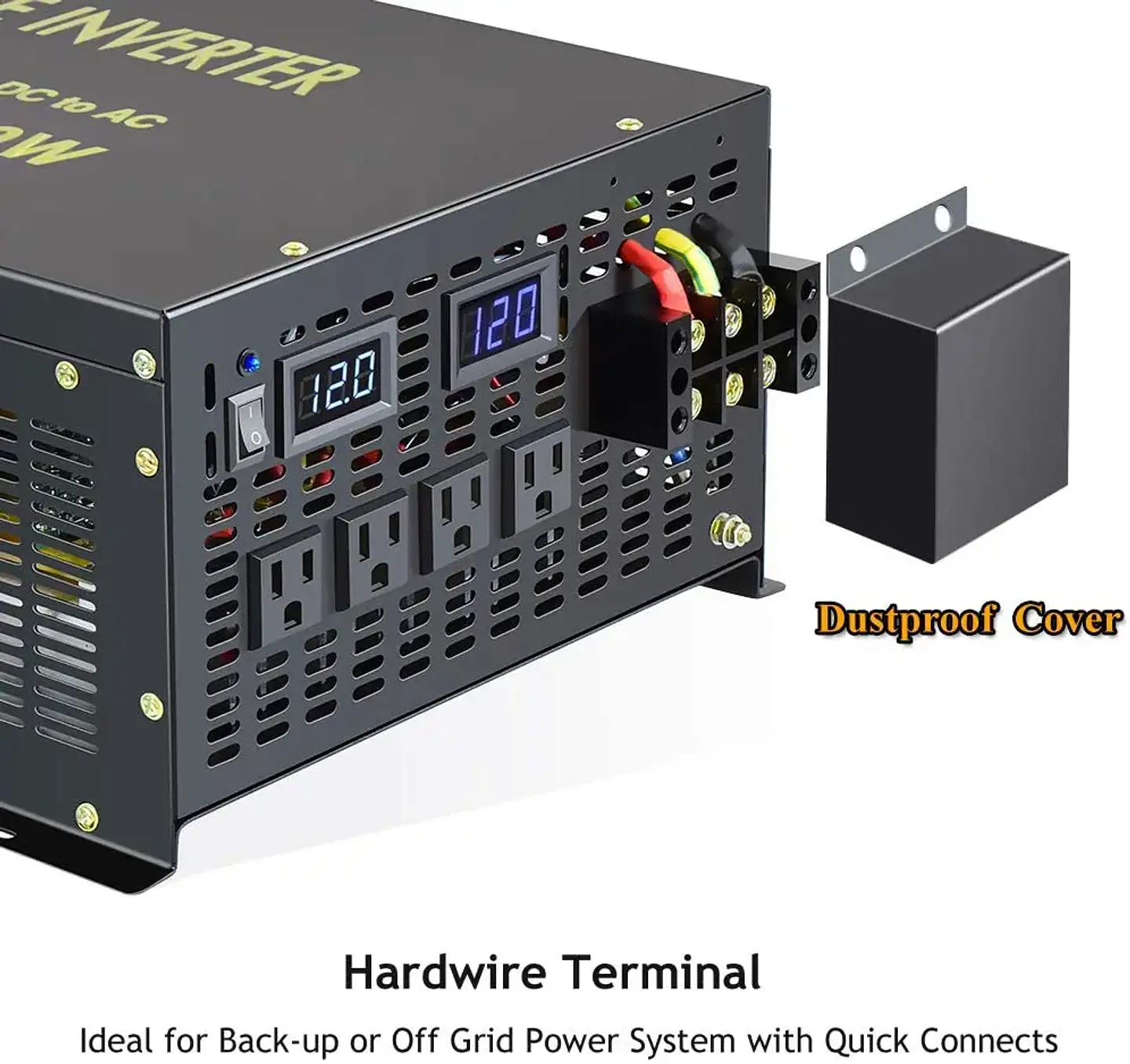 WZRELB 12KW 12V DC 120V AC Off-Grid Pure Sine Wave Single Output Iron Shell Power Inverter 85-90% Efficiency 50/60Hz for Solar 4