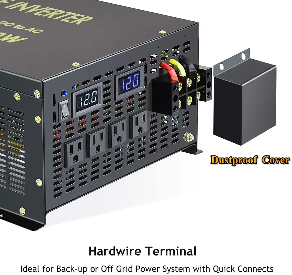 WZRELB 12KW 12V DC 120V AC Off-Grid Pure Sine Wave Single Output Iron Shell Power Inverter 85-90% Efficiency 50/60Hz for Solar 4