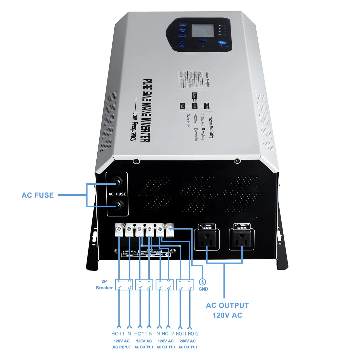 5KW 5000W Off Grid Solar Inverter 24/48V to 120V/240V Split Phase With AC Charger America Standard Power Inverter Home&RVS Use 4