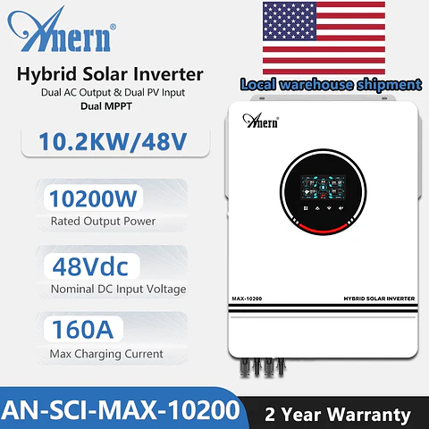 10.2KW 8200W 10200W Off Grid Dual MPPT Solar Inverter Hybrid 160A 230V Pure Sine Wave DC 48V for Battery Charger