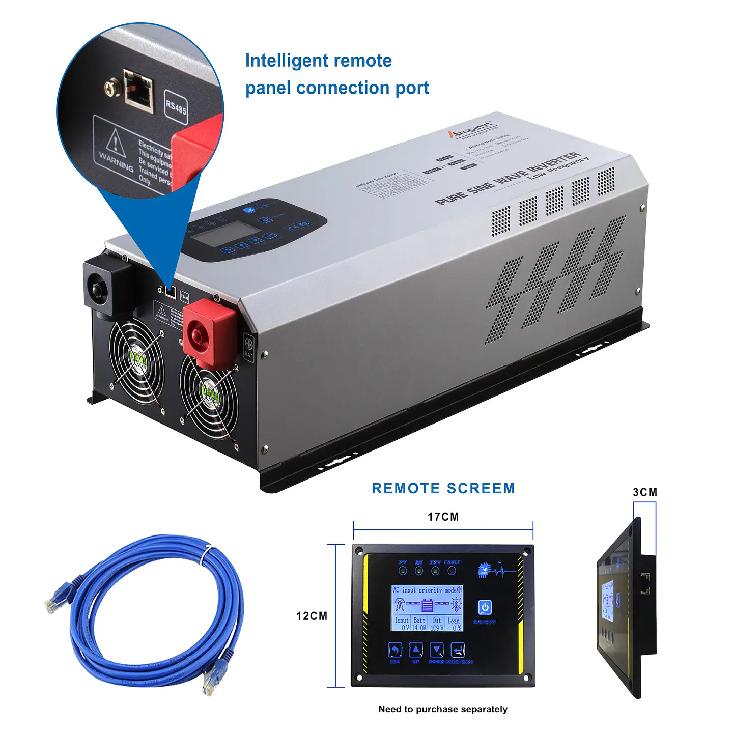US 2KW 2KVA Off Grid Solar Inverter 12V to 120V With AC Charger Toroidal Transformer Power Inverter Backup Solar  Energy 5
