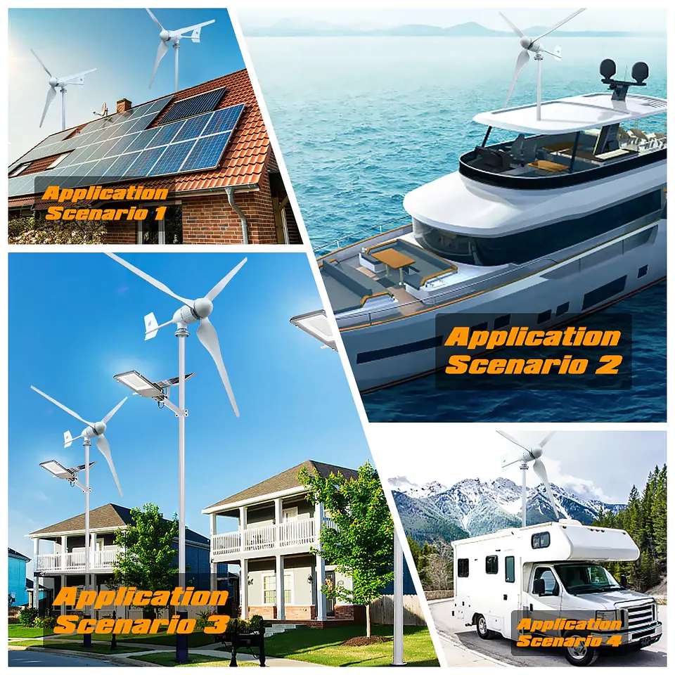 6KW Horizontal Wind Turbine Generator Windmill With Free MPPT Charger Controller and Off Grid Inverter 4