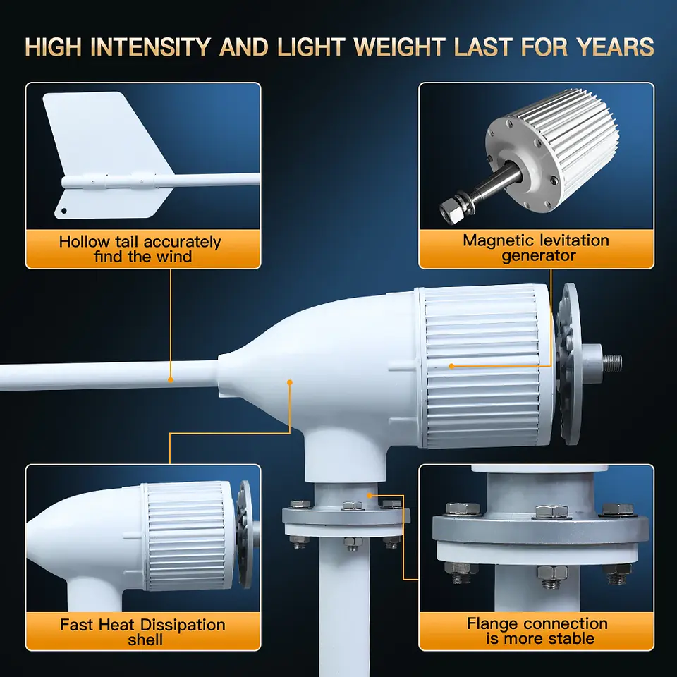 6KW Horizontal Wind Turbine Generator Windmill With Free MPPT Charger Controller and Off Grid Inverter 5