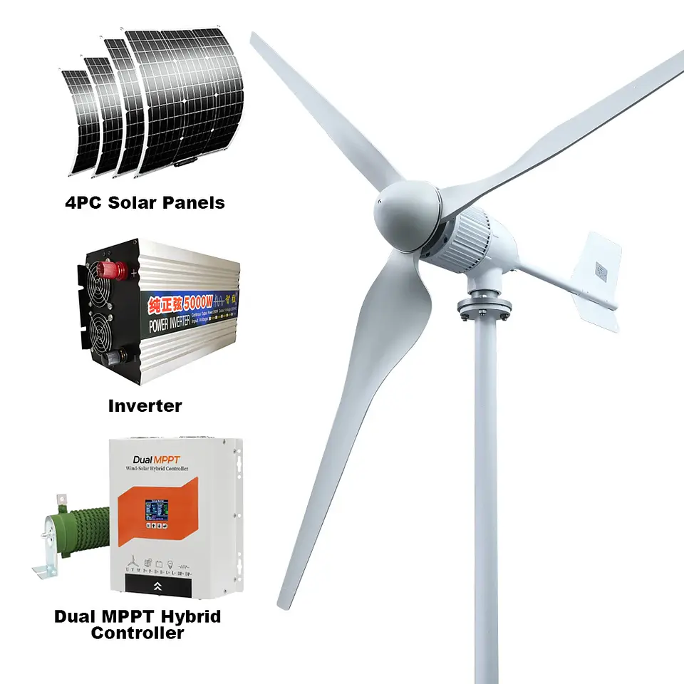 6KW Horizontal Wind Turbine Generator Windmill With Free MPPT Charger Controller and Off Grid Inverter 9