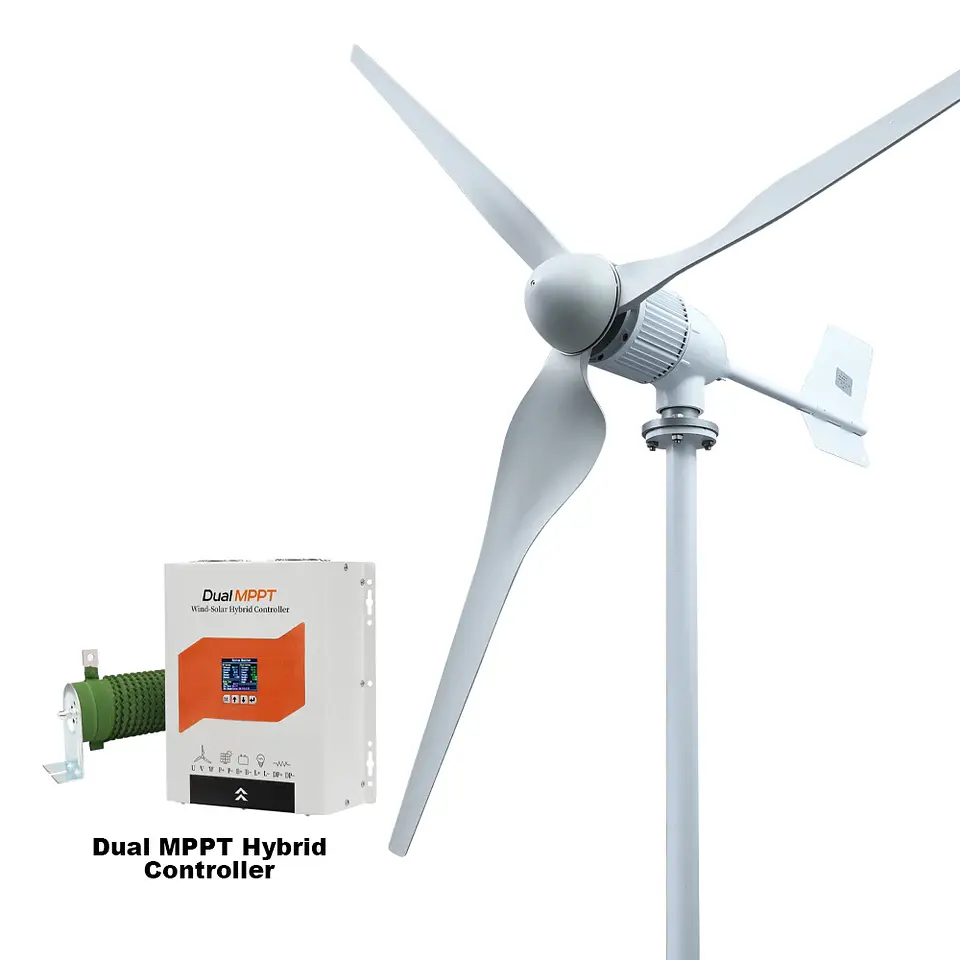 6KW Horizontal Wind Turbine Generator Windmill With Free MPPT Charger Controller and Off Grid Inverter 11
