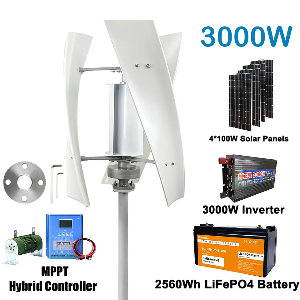 Poland Delivey 3000W Vertical WindmillTurbine Dynamo Generator Alternative Energy 24V 12V 48V With Mppt Controller Solar Panels 1