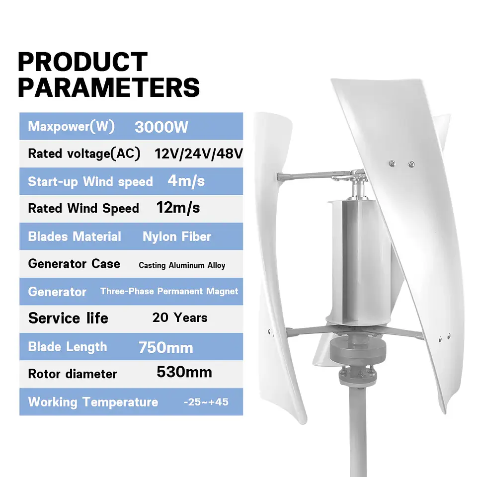 Poland Delivey 3000W Vertical WindmillTurbine Dynamo Generator Alternative Energy 24V 12V 48V With Mppt Controller Solar Panels 2