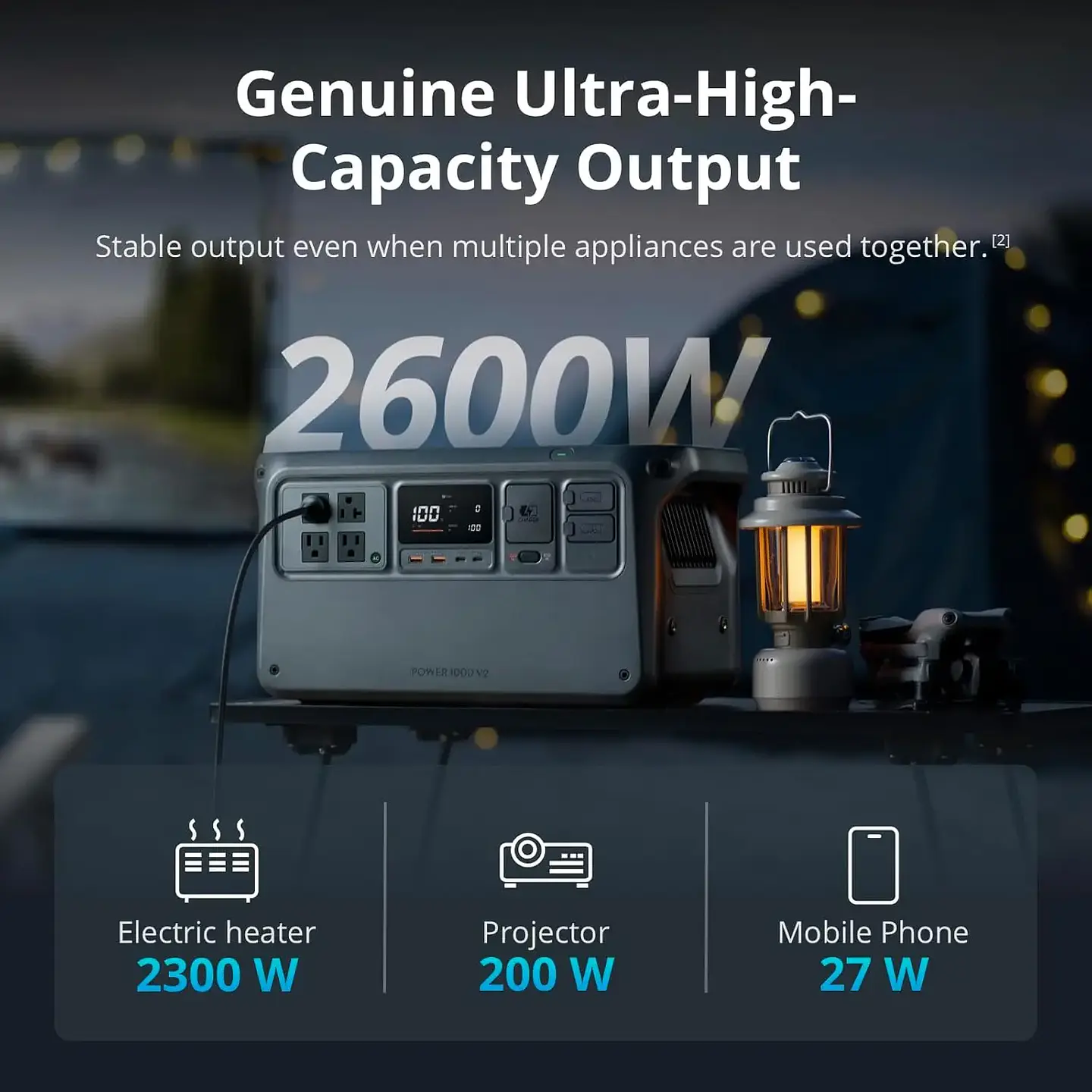 Portable Power Station 2600W Output 1024Wh LFP Battery Fast Recharge Electric Generator For Home Camping Rvs Off Grid 2