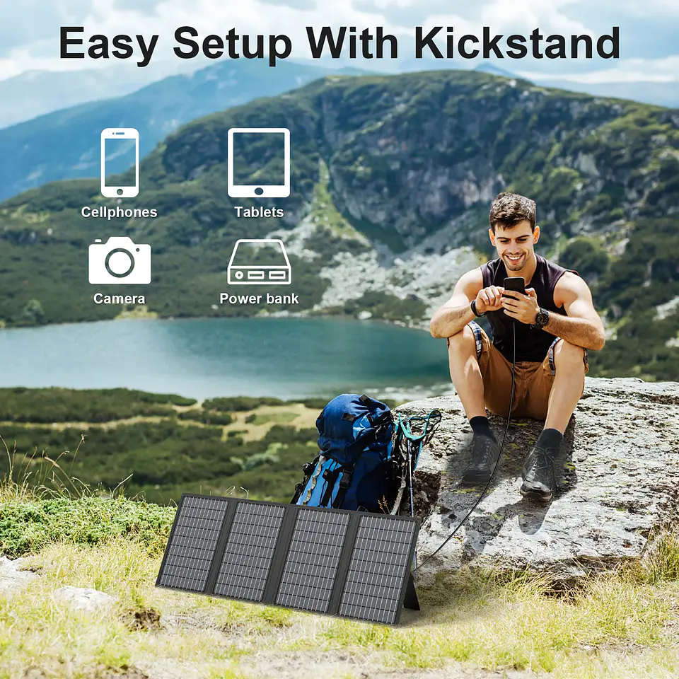 MHPOWOS 18V Portable Solar Charger 60W / 45W Foldable Solar Panel for Solar Generators Outdoor Camping Travel Powerbank Phone 2