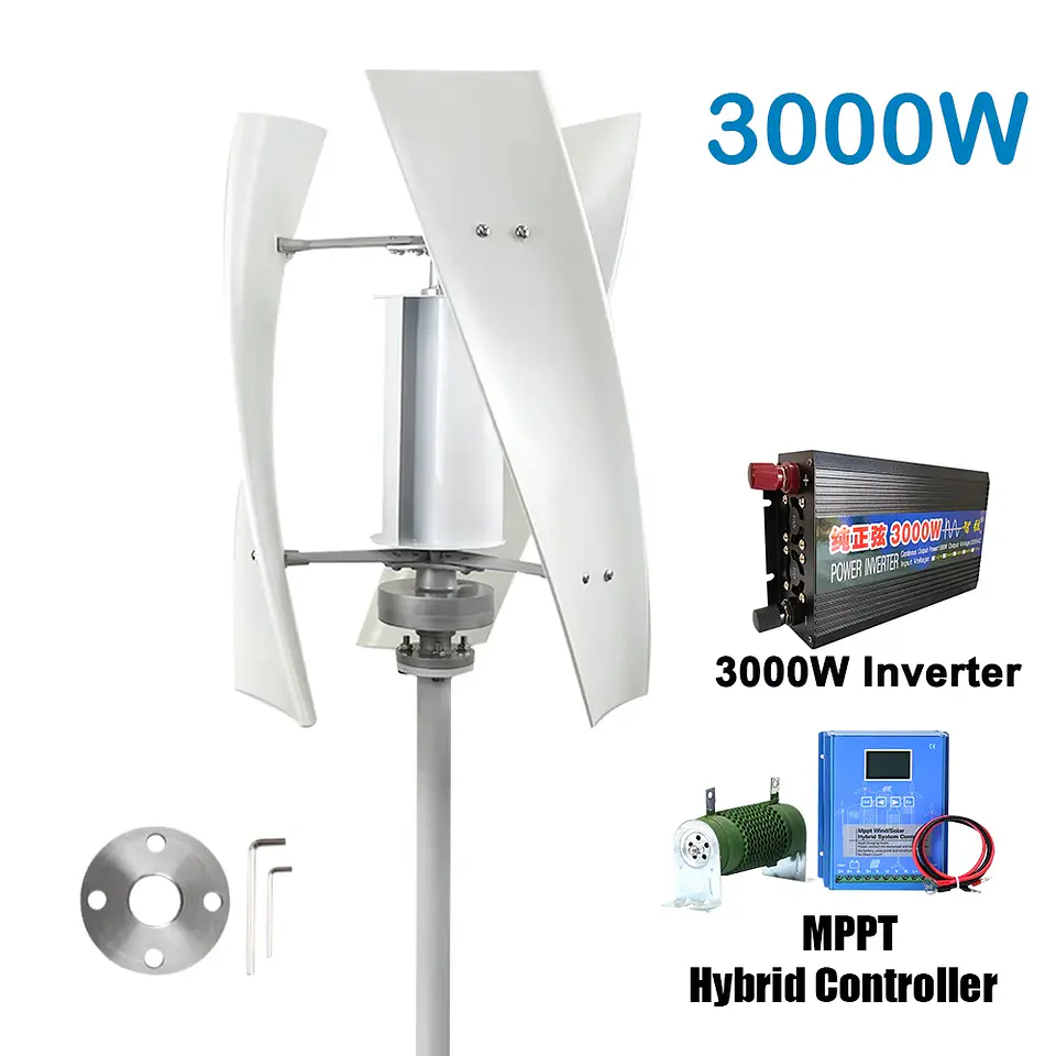 Poland Delivey 3000W Vertical WindmillTurbine Dynamo Generator Alternative Energy 24V 12V 48V With Mppt Controller Solar Panels 7