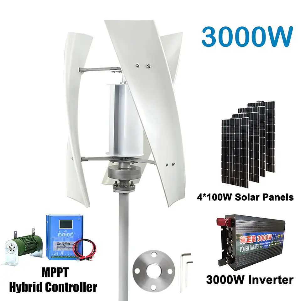 Poland Delivey 3000W Vertical WindmillTurbine Dynamo Generator Alternative Energy 24V 12V 48V With Mppt Controller Solar Panels 9