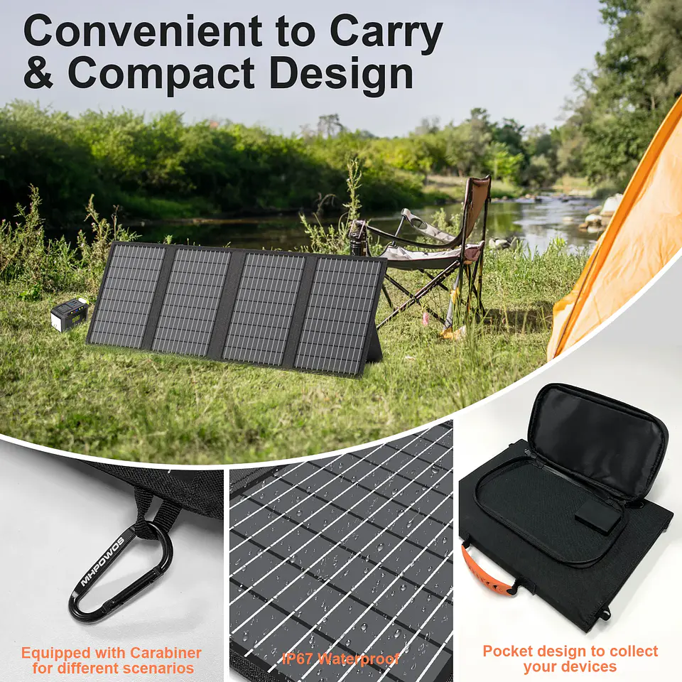 MHPOWOS 18V Portable Solar Charger 60W / 45W Foldable Solar Panel for Solar Generators Outdoor Camping Travel Powerbank Phone 4