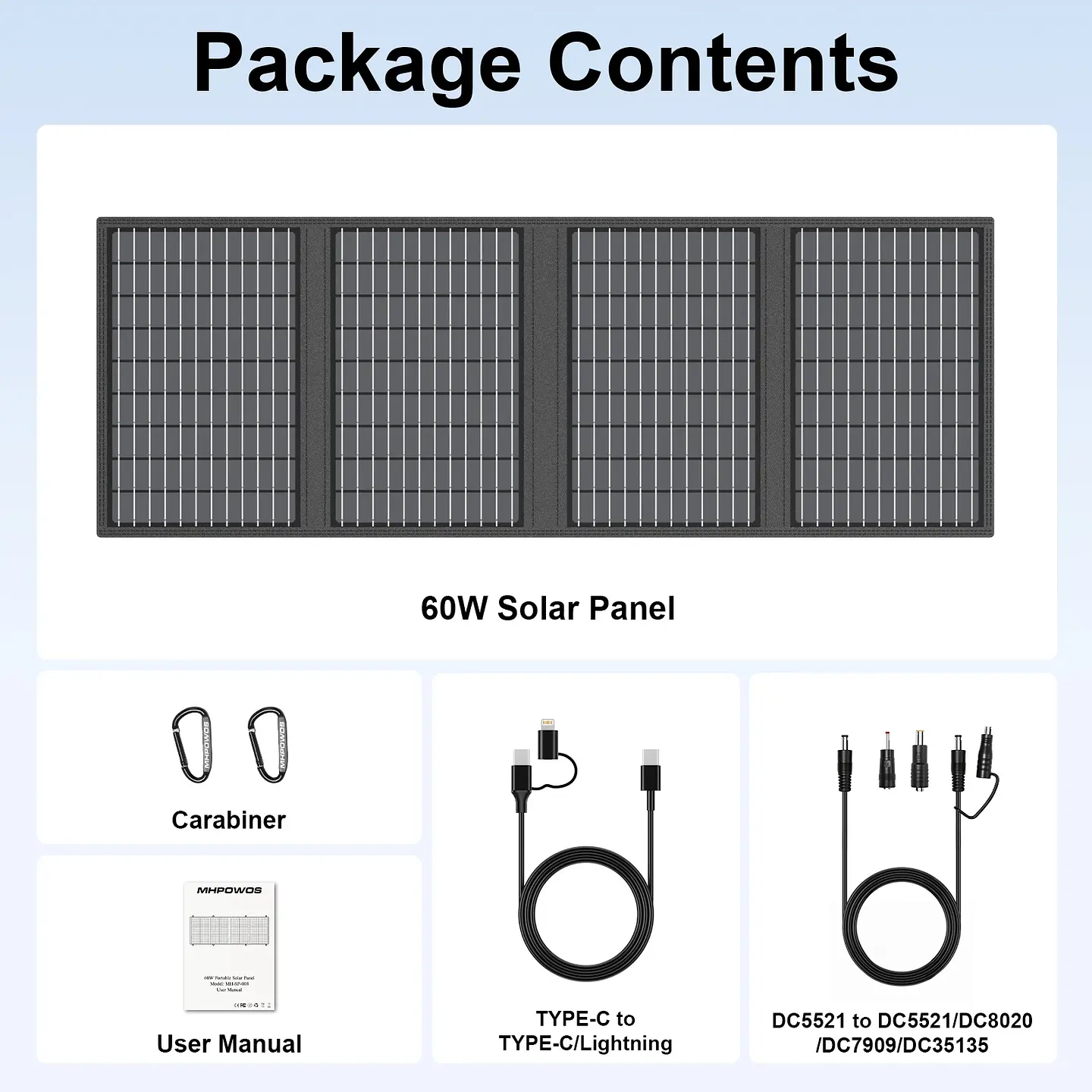 MHPOWOS 18V Portable Solar Charger 60W / 45W Foldable Solar Panel for Solar Generators Outdoor Camping Travel Powerbank Phone 5