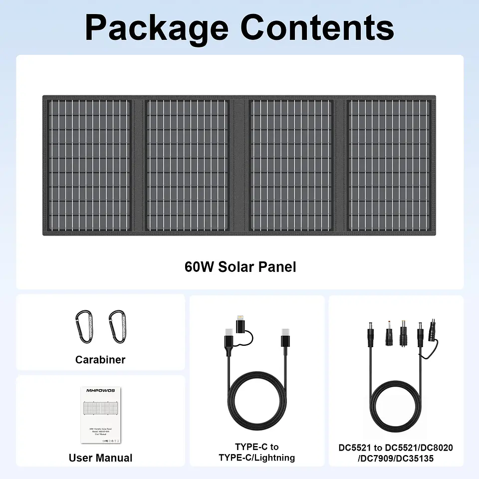 MHPOWOS 18V Portable Solar Charger 60W / 45W Foldable Solar Panel for Solar Generators Outdoor Camping Travel Powerbank Phone 5