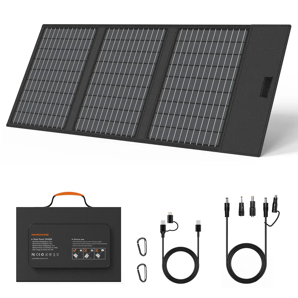MHPOWOS 18V Portable Solar Charger 60W / 45W Foldable Solar Panel for Solar Generators Outdoor Camping Travel Powerbank Phone 7