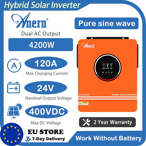 EU Stock Anern 4200W Hybrid Solar Inverter 24V 230V Off Grid Pure Sine Wave Inverter With WIFI MPPT 120A Solar Battery Charger