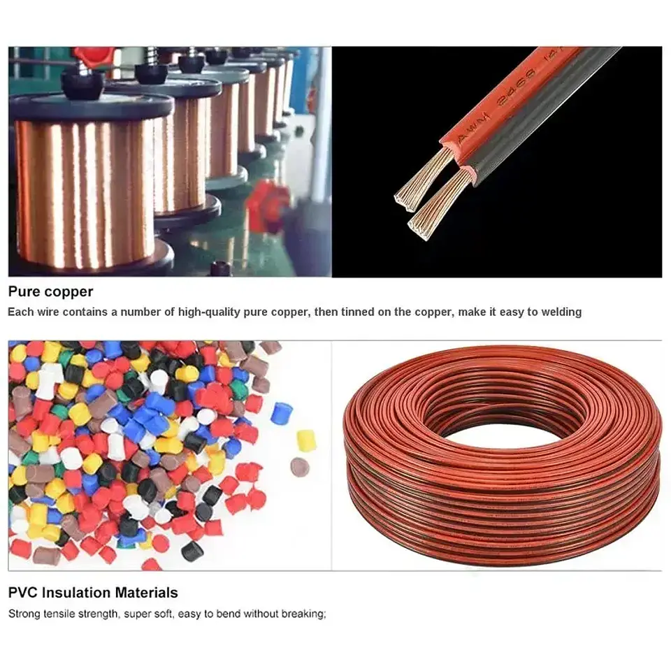 Red Black Electrical Wire 14 12 10 8AWG Flexible 2pin Cable PVC Copper Wire For Solar Panel Battery Inverter Automotive Speaker 3