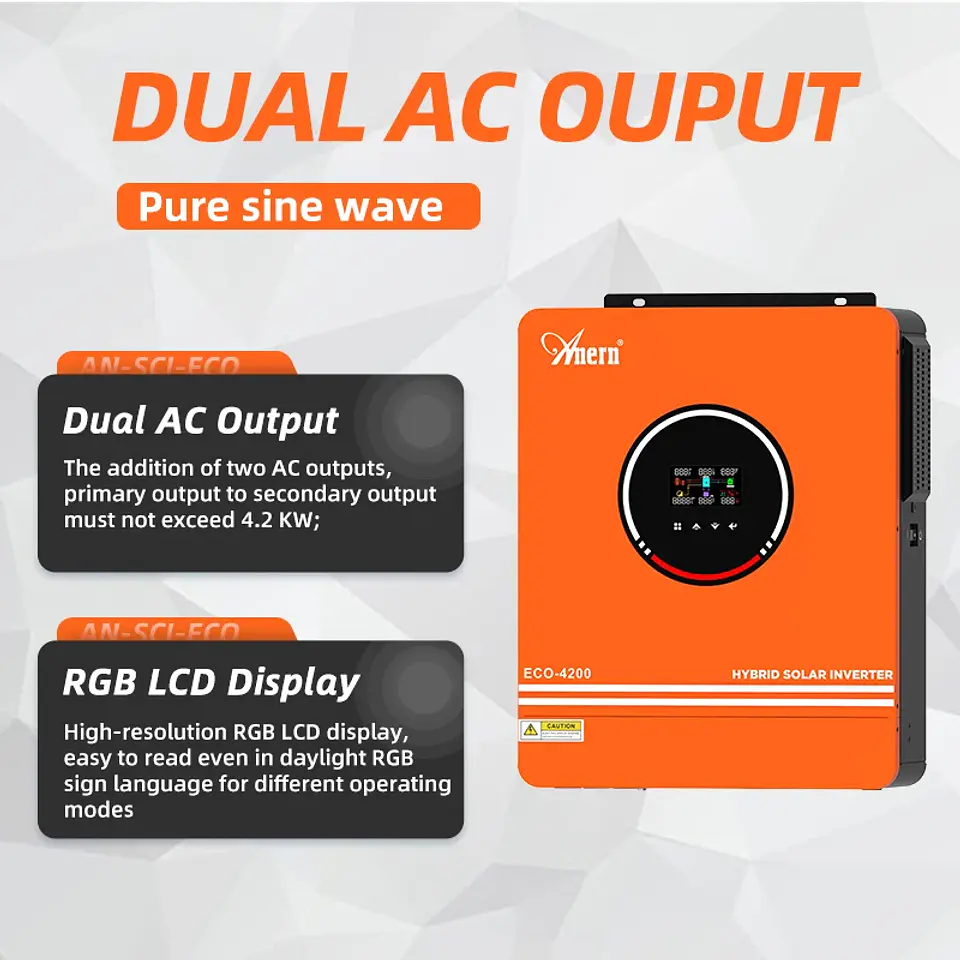 EU Stock Anern 4200W Hybrid Solar Inverter 24V 230V Off Grid Pure Sine Wave Inverter With WIFI MPPT 120A Solar Battery Charger 2