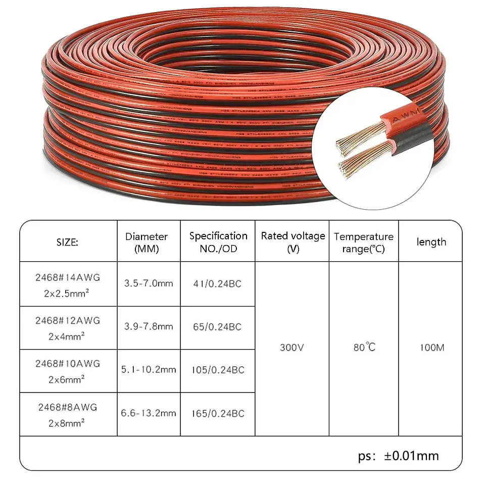 Red Black Electrical Wire 14 12 10 8AWG Flexible 2pin Cable PVC Copper Wire For Solar Panel Battery Inverter Automotive Speaker 4