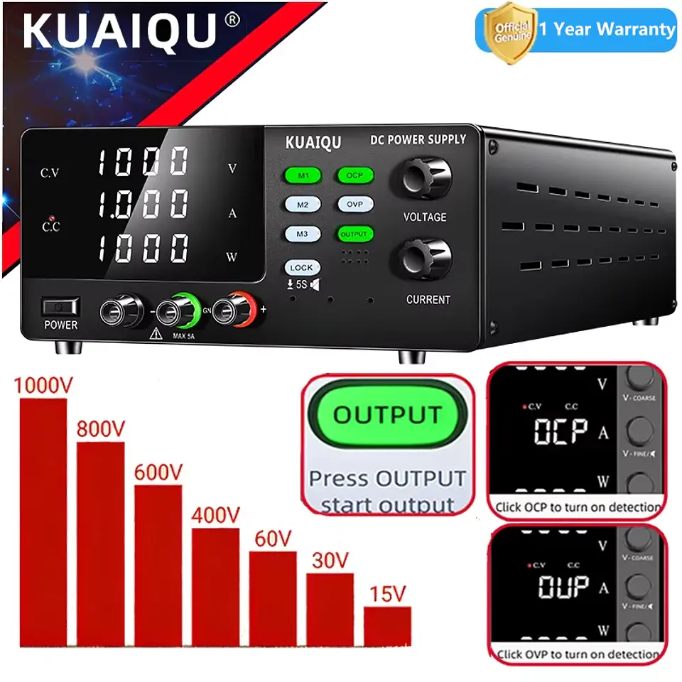 KUAIQU 1000V High Voltage Lab Power Supply 800V 600V 400V,15V 30A 30V 60V 20A DC Power Supply for Lab R&D,Hipot Testing & Solar 1